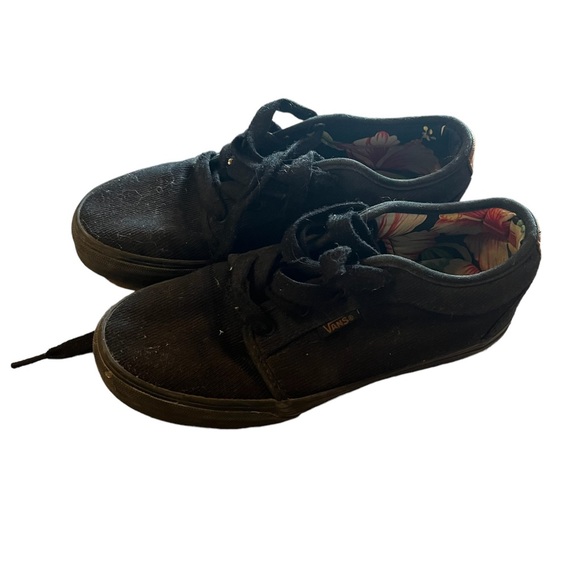 Black Vans with Floral Print Inside - Picture 1 of 5